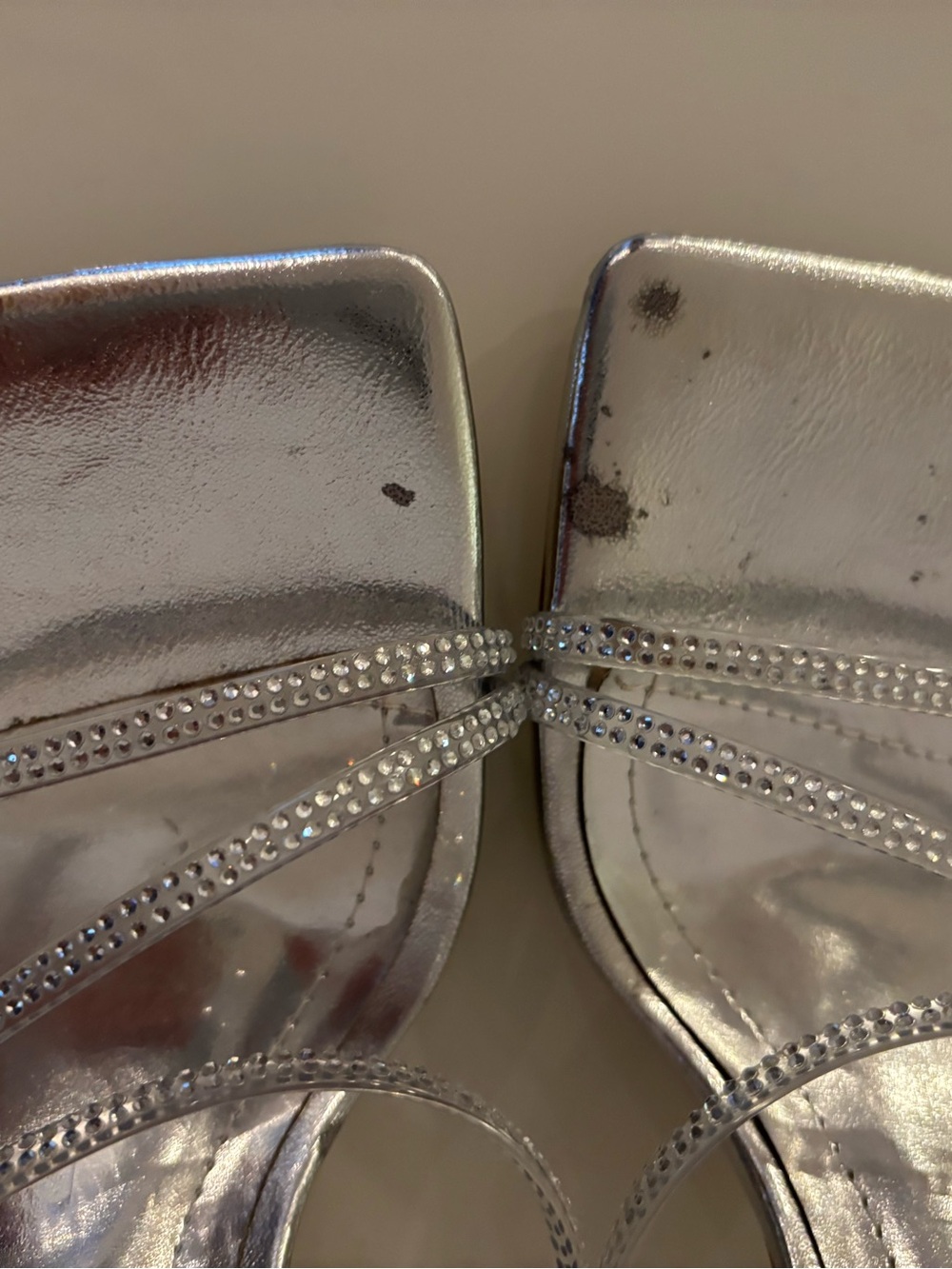 Lulamax Silver Rhinestone Clear Strappy Stiletto Mules - Picture 5 of 12